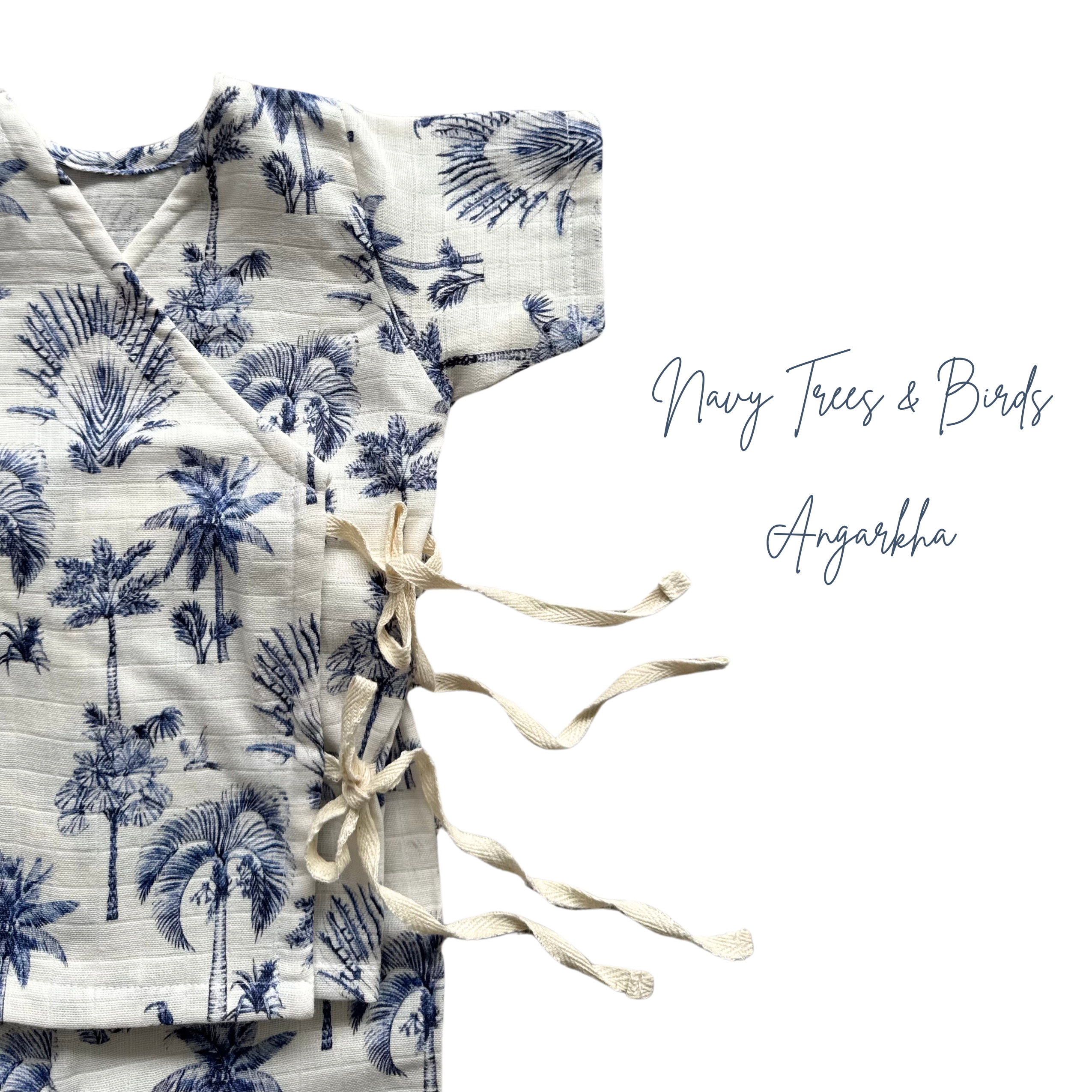 Navy Trees & Birds Angarkha Set